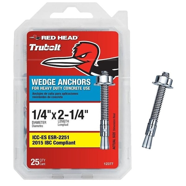 Red Head Trubolt Wedge Anchor, 1/4" Dia., 21/4" L, Stainless Steel